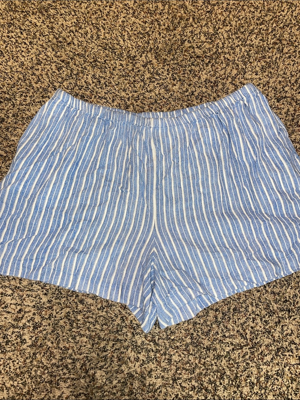 A New Day Linen Blue and White Striped Women's Elastic-Waist Shorts XXL NWOT